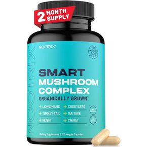 Smart Mushrooms Brain Supplement | Nootropic for Memory, Focus & Cognitive Health | Energy & Immune Support Blend with Lions Mane, Reishi, Cordyceps, Chaga & Turkey Tail | 120 Vegan Capsules