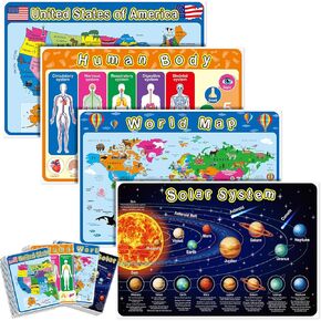 Patelai 40 Pcs Disposable Placemats for Baby 12 x 18 Inch Educational Placemats for Toddlers Waterproof Learning Table Mat USA Map Human Body Solar System Placemat for Kids Kindergarten Homeschool