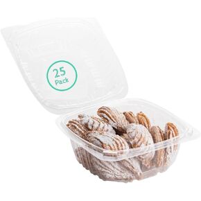 Smygoods Dessert Containers, Disposable Plastic Clamshell Food Containers, Clear Hinged Food Container, 6 x 6 x 3 [25 Pack]
