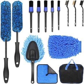 TOOVEM 14PCS Car Detailing Kit, Car Detailing Brush Set, Car Detailing Brushes, Bendable & Durable Wheel Rim Cleaner Brush Set, Car Cleaning Tools Kit for Interior, Exterior, Wheels (Blue)