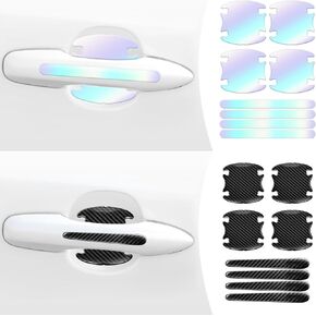 16PCS Car Door Handle Protector -Universal Cars Doors Bowl Reflective Stickers 3D Black Carbon Fiber and White-Dazzl Scratch Waterproof Night Visibility Guard Strip for Auto Exterior Accessories in Kuwait