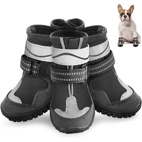 Dog Shoes, Otunrues Dog Shoes for Summer Hot Pavement, Anti-Slip Shoe Dog Boot with Reflective, Waterproof Dog Booties and Paw Protectors for Winter Snowy Rainy Day (Black,2XL)