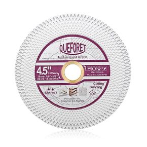 QUEFORET Diamond Cutting Grinding Disc 4-1/2 Inch (115mm) - Saw Blade for Cutting and Polishing Porcelain Ceramic Tile Marble Artificial Stone, with a 7/8 to 5/8 Inch Washer for Angle Grinder