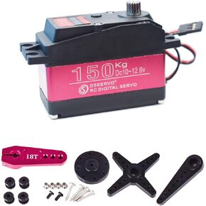 HOOYIJ 12V Waterproof IP66 150KG Digital RC Servo 1/5 Stainless Steel Gear High Torque Large Steering Servo with 18T Servo Arm for Baja Car RC Car Robot Crawler 270° Control Angle