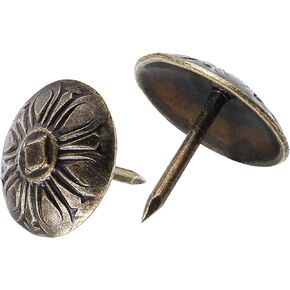 Zorveiio 100pcs Vintage Upholstery Tacks Daisy Pattern,Antique Bronze Furniture Nails Pins Kit,3/5'' Metal Decorative Tacks for Sofa,Bed,Cabinet Door