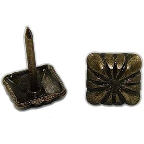 decotacks® Leather Square Daisy, Upholstery Nails/Tacks 1/2" - 50 Pcs [Antique Brass Finish]