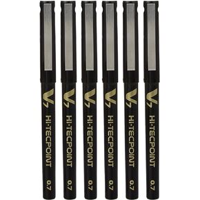 Pilot BX V7 Black Hi-Tecpoint Fine Rollerball Pen 0.7mm Nib Tip 0.5mm Line Width (Pack Of 6)