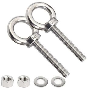 AIVOOF Stainless Steel Eye Bolts, 2 Pack M10 Shoulder Eye Bolt 2" Heavy Duty EyeBolts Screws in Eye Hooks with Washer and Nuts for Lifting Ring Eyebolt Thread Length 50mm