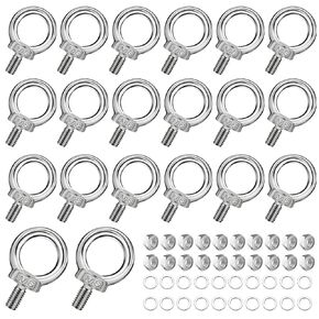 Elesunory 20 Pack Eye Bolts with Nuts, M6 Lifting Shoulder Eye Bolt, Stainless Steel Eye Bolts, Male Screw Threaded Eyebolt with Washer