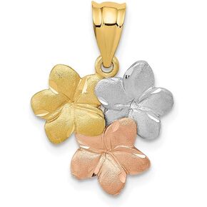 The Black Bow 14k Tri-color Gold Satin Triple Plumeria Pendant, 15mm (9/16 inch)