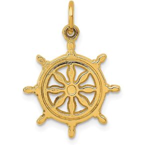 Solid 14k Yellow Gold Boat Ships Wheel Charm Pendant (24mm x 16mm)