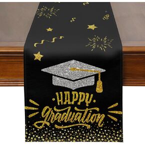 PATIO Choice مفرش طاولة ديكورات التخرج فئة 2024 - تهنئة مفرش طاولة دبلومة غطاء طاولة طعام المطبخ لتزيين الحفلات 13 × 72 بوصة (أسود وذهبي) in Kuwait