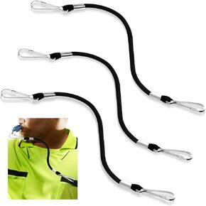 3 Pcs Whistle Lanyard Short Lanyard Double Clip Lightweight and Sturdy Nylon Lanyard with Clip Metal for Coach Wrestling Referee School Football Basketball Team Class Competition Training, Black