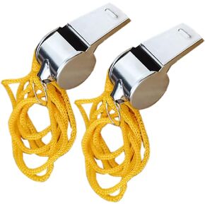 Medsuo 2pcs Stainless Steel Sports Whistles with Lanyard, Loud Crisp Sound Whistle for Sports Lifeguards Survival Emergency Training