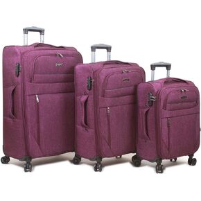 Dejuno Aurora Lightweight Denim Spinner Luggage, Burgundy, 3-Piece Set