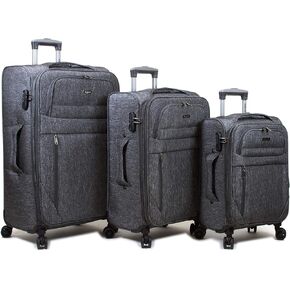 Dejuno Aurora Lightweight Denim Spinner Luggage, Burgundy, 3-Piece Set