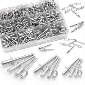 LAZIRO 520pcs Pop Rivets Assortment Kit,14 SAE Sizes Aluminum Rivets 3/32" 1/8" 5/32" 3/16" 1/4", Assorted Blind Rivets (Silver)