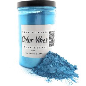 COLOR VIBES - صبغة مسحوق ميكا لؤلؤية - 500 جرام (1.1 رطل) - أفضل سعر بالجملة للفنون الجميلة، والحرف اليدوية، والرسم، وصناعة مجوهرات شموع الحمام الفوارة، وراتنجات الإيبوكسي، والأعمال الخشبية (أزرق BL07)