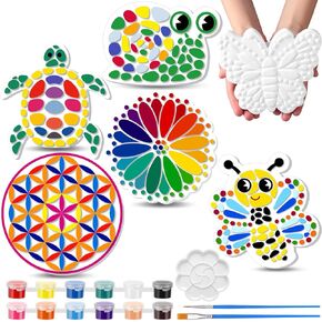 6 Pack Paint Your Own Plaster Stones Kids Arts and Crafts Painting Kit DIY Ceramic Craft Valentines Children Pottery Garden Outdoor Art Gifts Paint Set for Kids Ages 4-12