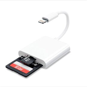 SD Card Camera Reader for iPhone iPad, Dual Card Slot Memory Card Reader Support SD/MicroSD Cards, High-Speed Trail Camera Viewer, Portable Sd Card Adapter Plug and Play