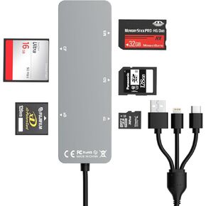 Memory Stick pro Duo Adapter for iPhone - 5 in 1 XD/TF/MS/CF/SD Card Reader for PC/Android/Lightning Device, Multi Memory Card Reader USB C OTG Adapter Supports Micro SD/SDHC/XD Picture Card Adapter