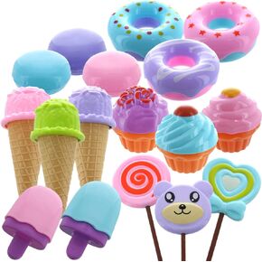 GIFTEXPRESS 17 PCS Pretend Play Food Dessert Set, Sweet Treats Assortment, Toy Donuts, Cupcakes, Ice Cream, Candy Bars, Assorted Dessert Toys for Kids, Valentine Toy Set