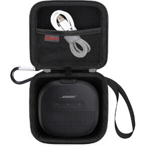 Elonbo Carrying Case for Bose SoundLink Micro Bluetooth Speaker, Small Portable Waterproof Speaker Travel Protective Bag Storage Cover, Mesh Pocket Fits Included Micro-USB Cable. Black+Black