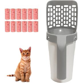 HEOIZI Cat Litter Scooper with Bags,Cat Box Scooper with Lemon Scent Bags, Cat Scooper with Extra 180 Litter Waste Bags, Kitty Litter Scoop and Bucket,Poop Scooper Cat Litter with Holder,Cat Box Scoop