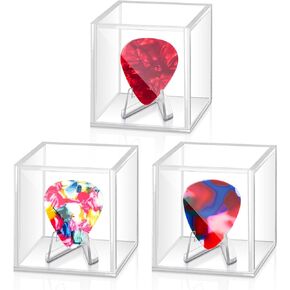 DoubleFill 3 Pcs Acrylic Guitar Pick Display Box Case Guitar Pick Holder Guitar Pick Display Clear Guitar Pick Box for Any Collectible Guitar Pick Decoration (Clear, Black)