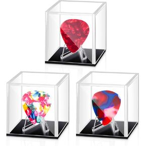 DoubleFill 3 Pcs Acrylic Guitar Pick Display Box Case Guitar Pick Holder Guitar Pick Display Clear Guitar Pick Box for Any Collectible Guitar Pick Decoration (Clear, Black)