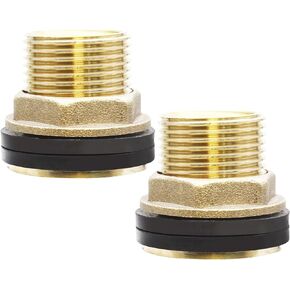 4 Pcs Soild Brass Water Tank Connector 1/2" Female 3/4" Male Threaded Bulkhead Fitting with 2 Rubber Ring for Rain Barrels, Aquariums