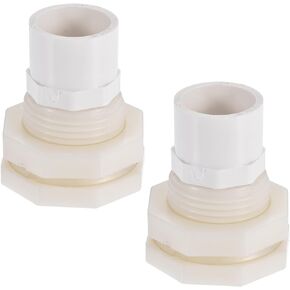 M METERXITY 2 Pack PVC Bulkhead Fitting - Double Threaded Bulkhead Water Tank Connector, with Silicone Gasket, Apply to Aquariums, (G1/2 Female 1.12" Male, White)