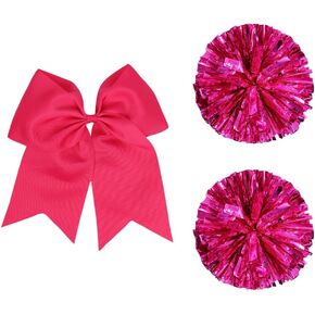 2 Pcs Cheerleader Pom Poms Team Spirit Pom Poms Dance Team Pom Poms Sports Fan Pom Poms with Big Cheerleader Hair Bows Cheerleading Costume Accessories Blue