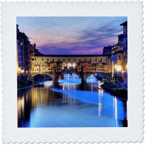 3dRose qs_66290_2 Florence, Italy Water and Bridge, Dusk-Quilt Square, 6 by 6-Inch