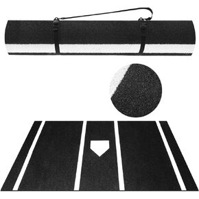 Meooeck Baseball Batting Mat Softball Inlaid Home Plate Hitting Mats Batters Box Turf Mat with Carry Strap Non-Slip Backing for Cage Indoor Outdoor