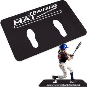 TOBWOLF 63x98cm / 25x38.6in Baseball Hitting Mat with Toes Facing Place, T-Ball & Softball Batter Stance Training Mat, Baseball Hitting Batting Cage Practice Training Aid for Swing Pitching Training