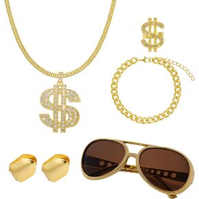 SUMERSHA 6Pcs Hip Hop Costume Accessories Kit 80s 90s Hip Hop Rapper Outfit Accessories for Men Women Disco Party Halloween Costume Set