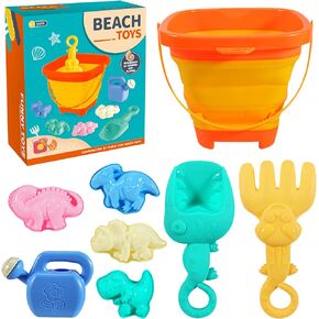 Beach Toys Set for Kids & Toddlers,Collapsible Bucket & Spade & Rake & Sand Molds,Travel Sandbox Toys,Sand Tools Set for Boys Grils