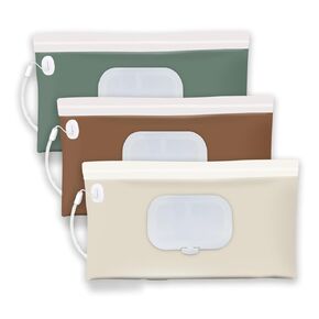 3 pack refillable baby wipes container for travel，earth tone portable wipes dispenser/holder for diaper， wipe refillable case on the go （ earth tone style）