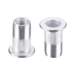 uxcell M6 Rivet Nuts Aluminium Alloy Knurled Flat Head Threaded Insert Nut Silver 50pcs