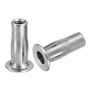 uxcell M6 Multi-Grip Rivet Nuts, 6pcs Pre-Bulbed Shank Flat Head Threaded Insert Nut 304 Stainless Steel Plus Nuts for Construction Industrial