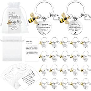 Gisafai 72 Pcs Funny Bee Gift for Women Teacher Appreciation Gifts Bulk Include 24 Pcs Teacher Keychains 24 Pcs Cards with 24 Pcs Organza Bags for Graduation Thank You Teachers Favors