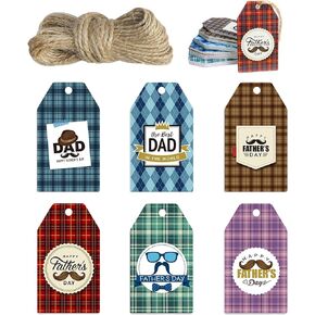 Father's Day Gift Tags,60 Pcs Happy Father's Day Hanging Paper Tags with String Dad Labels for Gift Wrapping Supplies