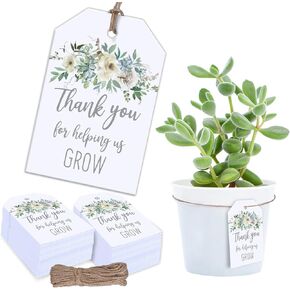 Whaline 100Pcs Thank You for Helping Us Grow Tags Greenery Favor Tags with Hemp Rope Watercolor Floral Teacher Appreciation Gift Tag Greenery Baby Shower Hanging Paper Labels for Party Supplies