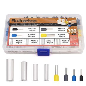 Ruikarhop 390 قطعة AWG (2 4 6 8 10 12 14 16) مجموعات حلقات الأسلاك أكمام موصل طرفية مجعدة