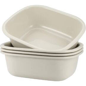 MOUYAT 4 Pack 13L Plastic Wash Basin, 14 Quart Plastic Commercial Bus Box, Rectangular Wash Tub Basin, Beige Dish Pans for Washing Dish, Sink, Cleaning Supplies