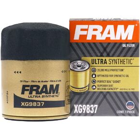 FRAM Ultra Synthetic Automotive Replacement Oil Filter, Designed for Synthetic Oil Changes Lasting up to 20k Miles, XG9837 with SureGrip (Pack of 1)