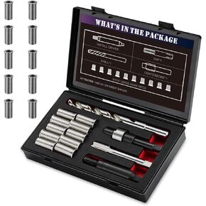 SENNMONN M11X1.25X28.2MM Thread Repair Kit with Insert HSS Drill, Tap, Counterbore, Installation Driver, Metric, 10PCS Stainless Steel Insert M11X1.25X28.2MM