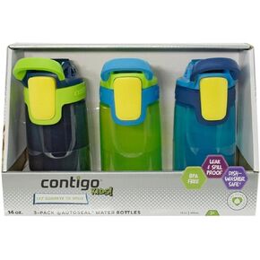 Contigo Kids Autoseal Gizmo Water Bottles, 14oz (Nautical/School boy/Granny Smith)