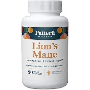 Pattern Wellness Lion's Mane Supplement - Brain Health SuperFood Mushroom - Cognitive & Cell Support - 3rd Party Lab Tested - 90 Vegan Capsules